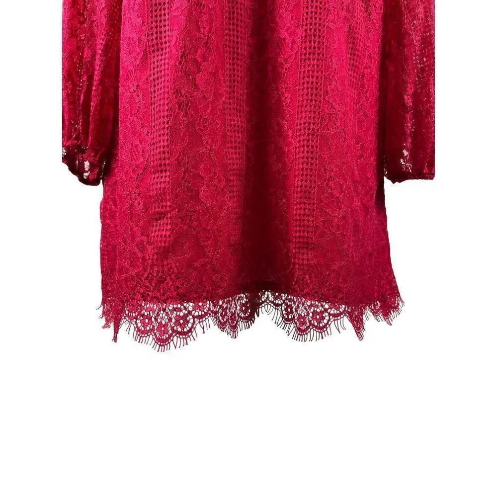 Anthropologie Maeve Open Back Lace Mini Dress Raspberry 12 Pockets Romantic Date
